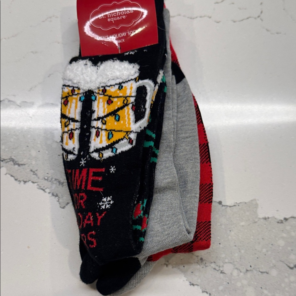 3pk Socks St. Nicholas Square Festive Beer Mug Socks - Multi Style 3 pack